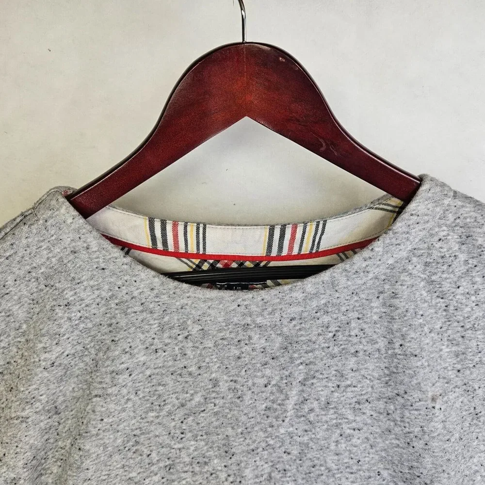 Izod Womens Sweatshirt‎ Shirttail Hem Stretch Tie Waist Heathered Gray Plaid L